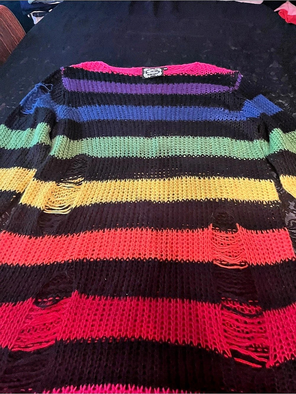 Killstar Over The Rainbow Knit Sweater Black & Pink XS